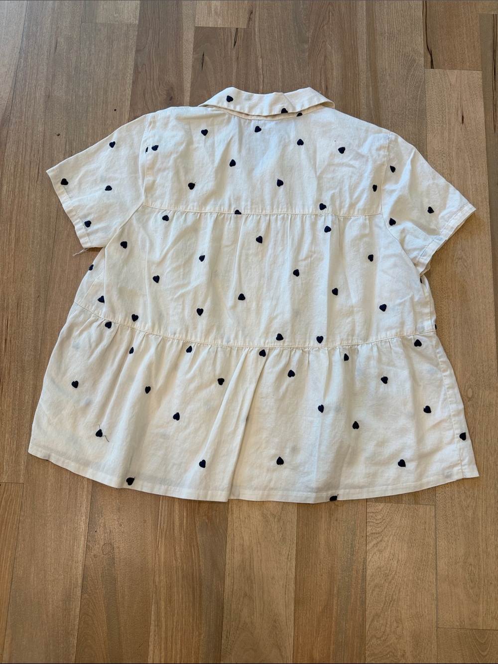 Madewell Cream Button-Front Top with Navy Heart Print - Picture 3 of 3